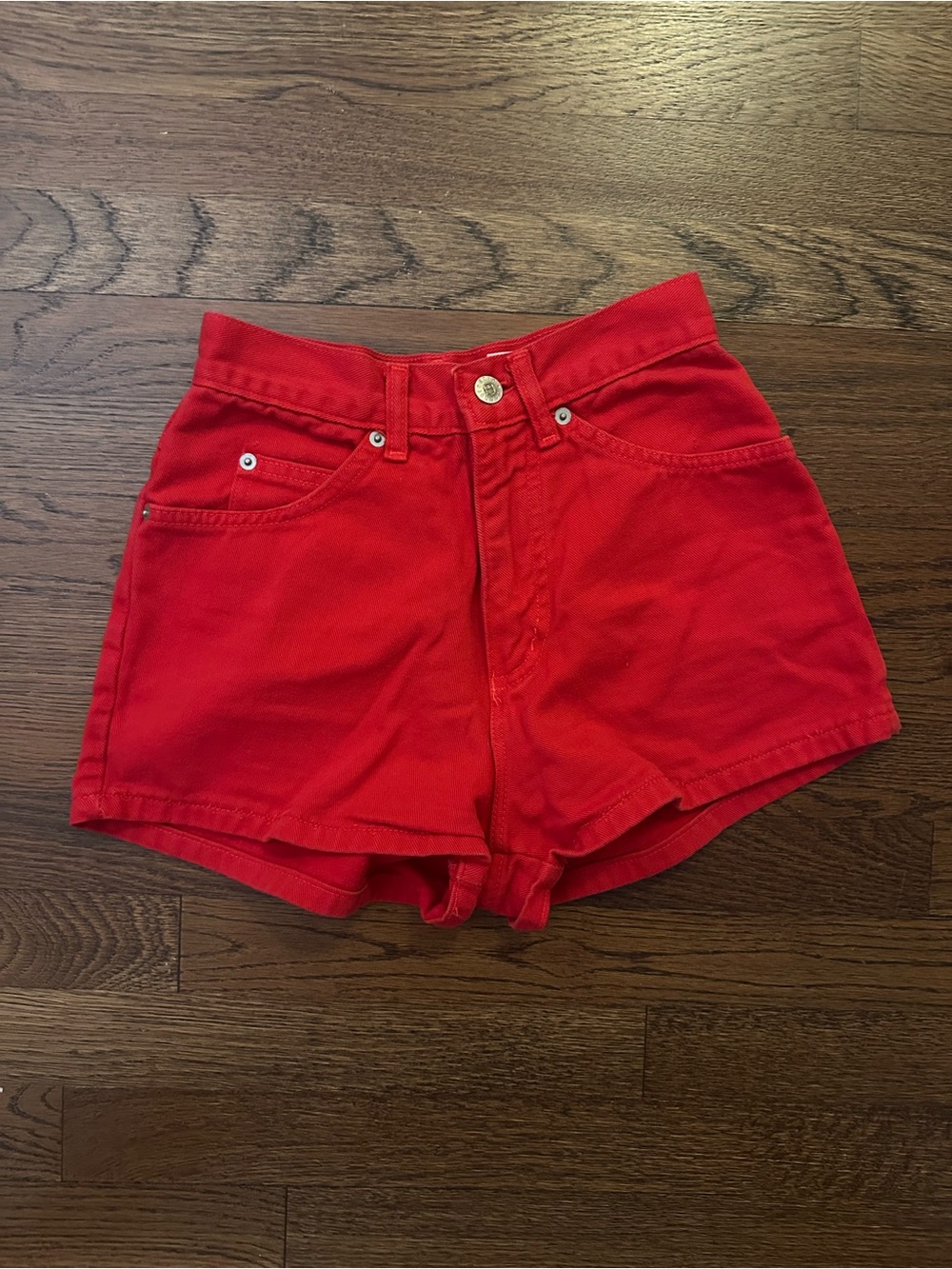 Perfect Red High-Rise Denim Shorts